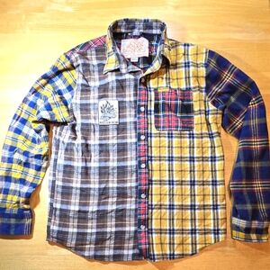 Killer Acid Shirt Mens Small Yellow Plaid Flannel Patchwork Fireside Camping